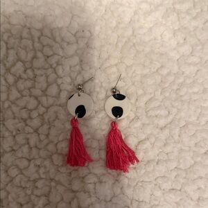 Pink Tassel Earrings with Black and White Accents